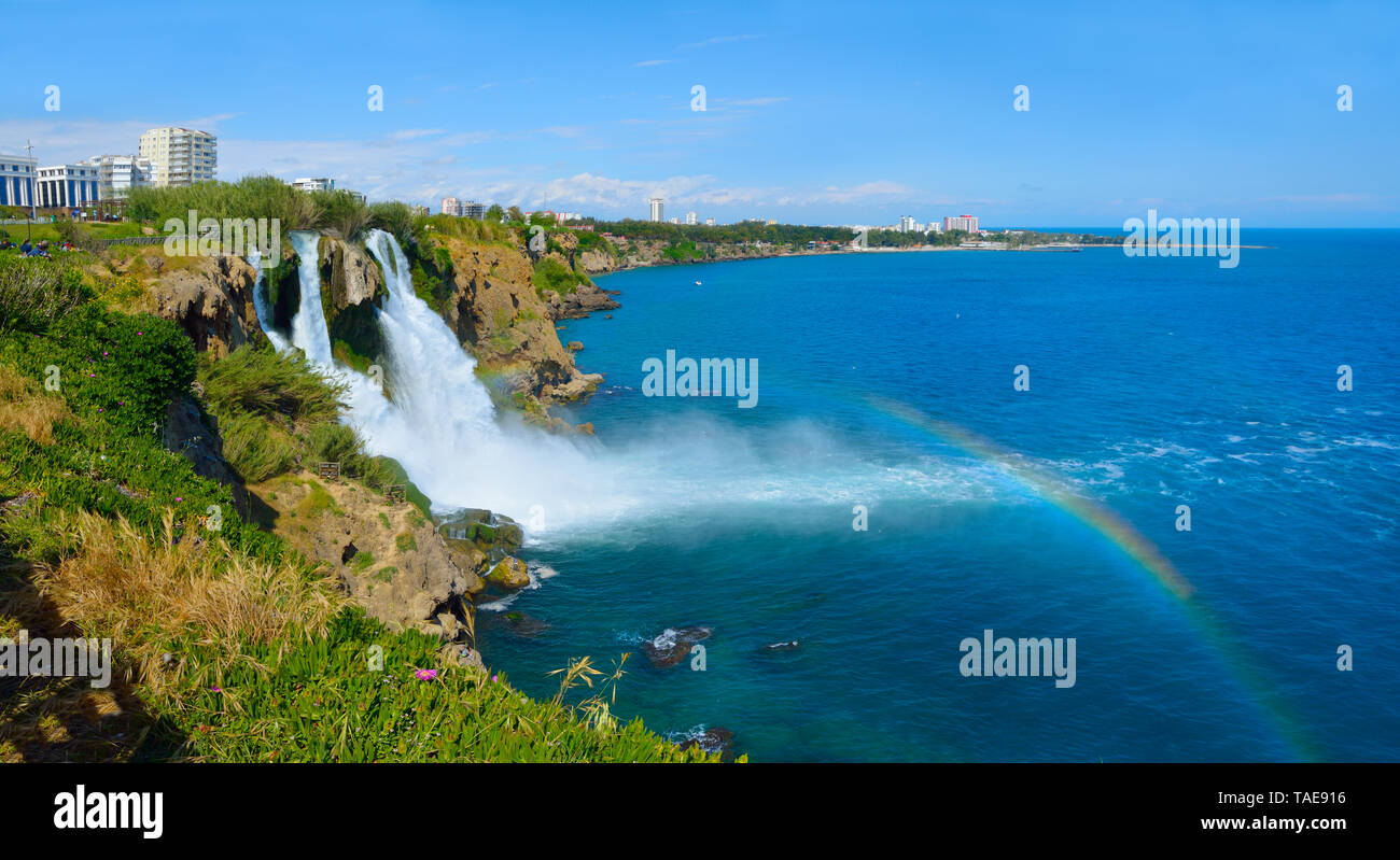 Lower Duden waterfall Antalya, Lara region. Panorama Stock Photo