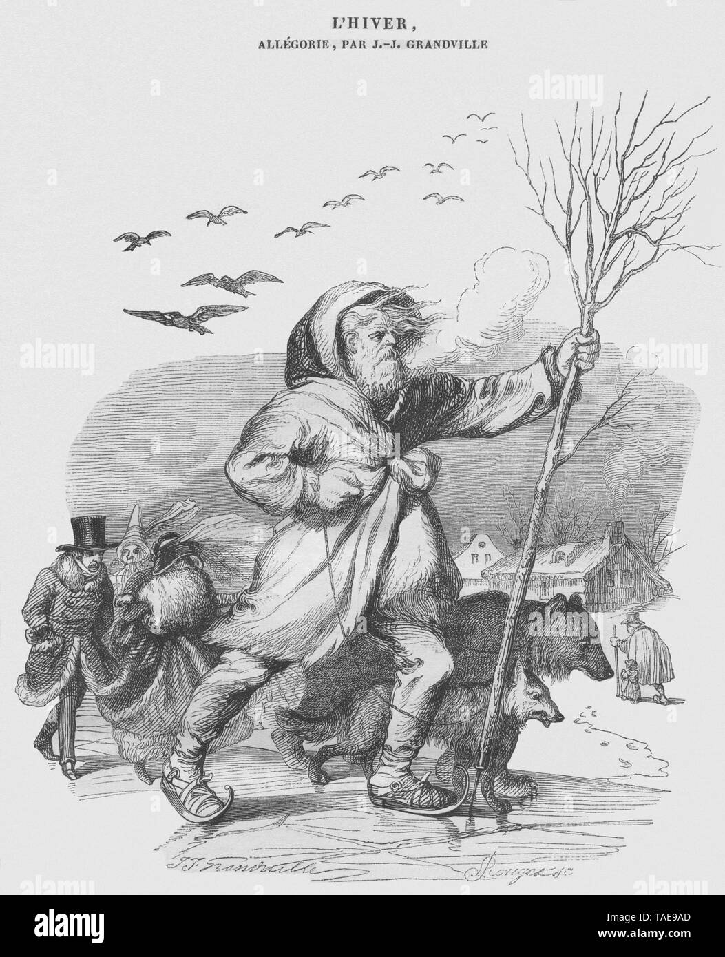 Europa, Frankreich, Allegorie des Winters, Darstellung von J.-J. Grandville , Illustration aus : ' Le Magasin Pittoresque ' , veröffentlicht unter der Stock Photo