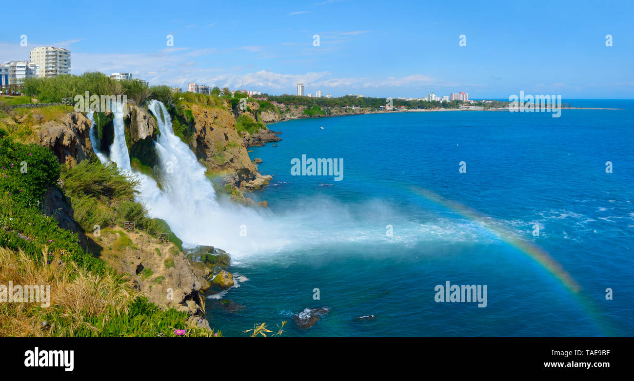 Lower Duden waterfall Antalya, Lara region. Panorama Stock Photo