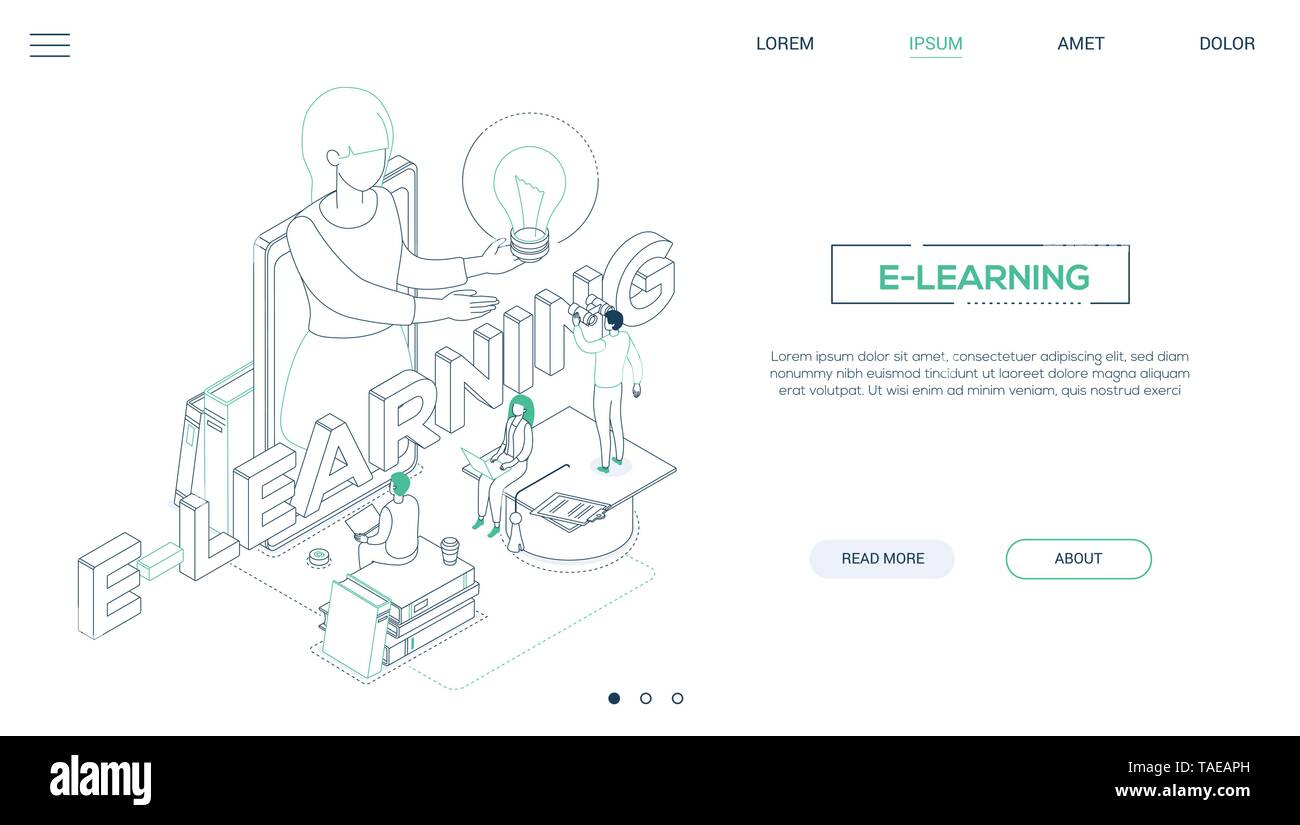 E-learning concept - line design style isometric web banner Stock ...
