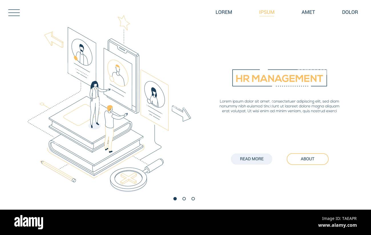 HR management - line design style isometric web banner Stock Vector