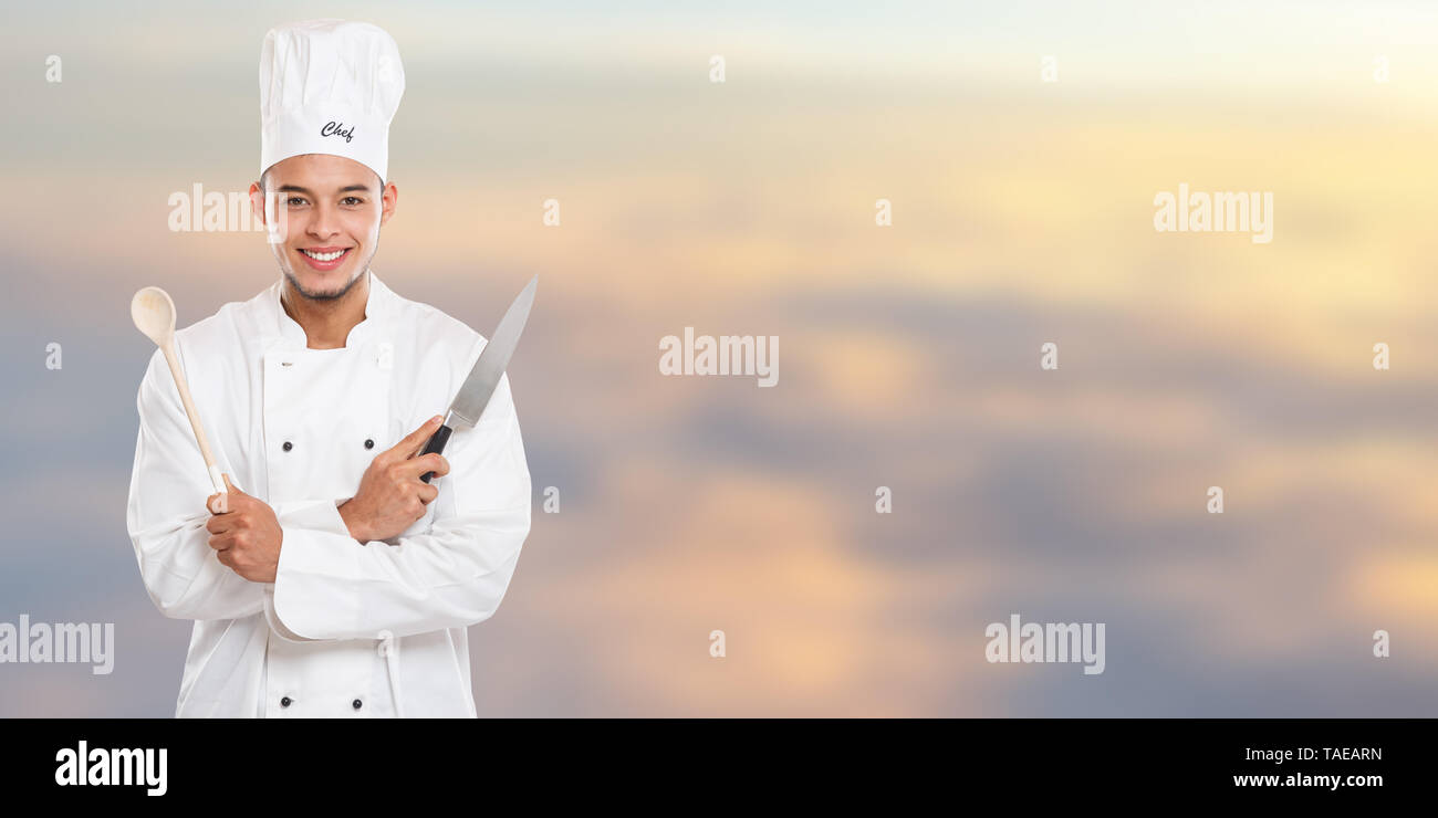 Cook cooking education training young man male job banner copyspace copy space outdoors Stock Photo