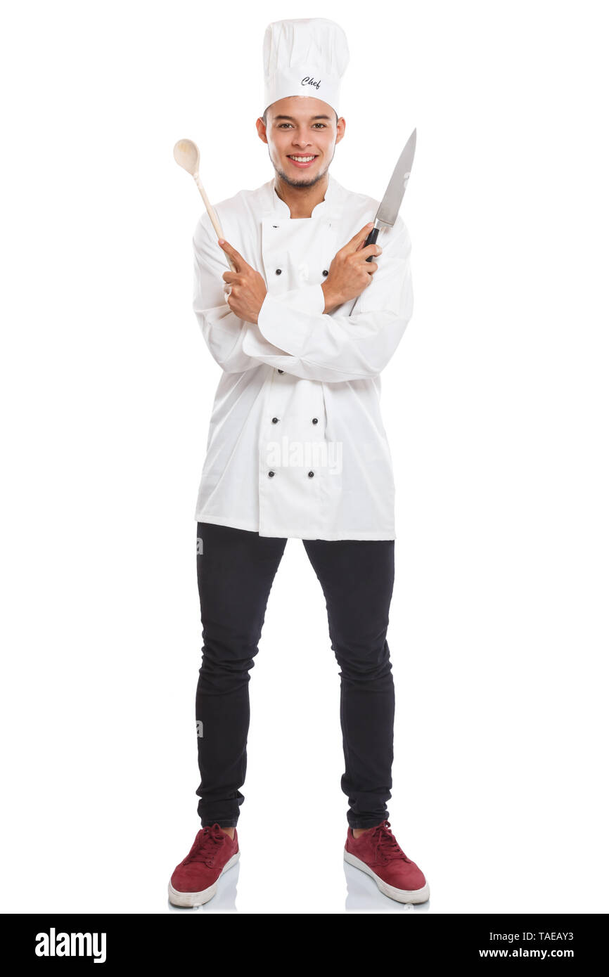 Cook cooking young man male job full body portrait isolated on a white background Stock Photo