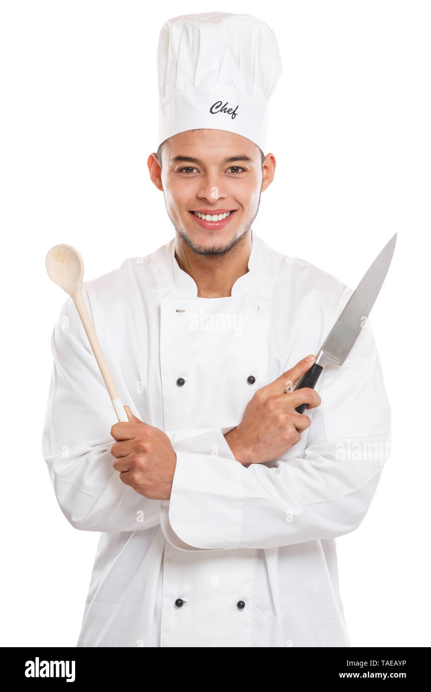 Cook cooking young man male job isolated on a white background Stock Photo