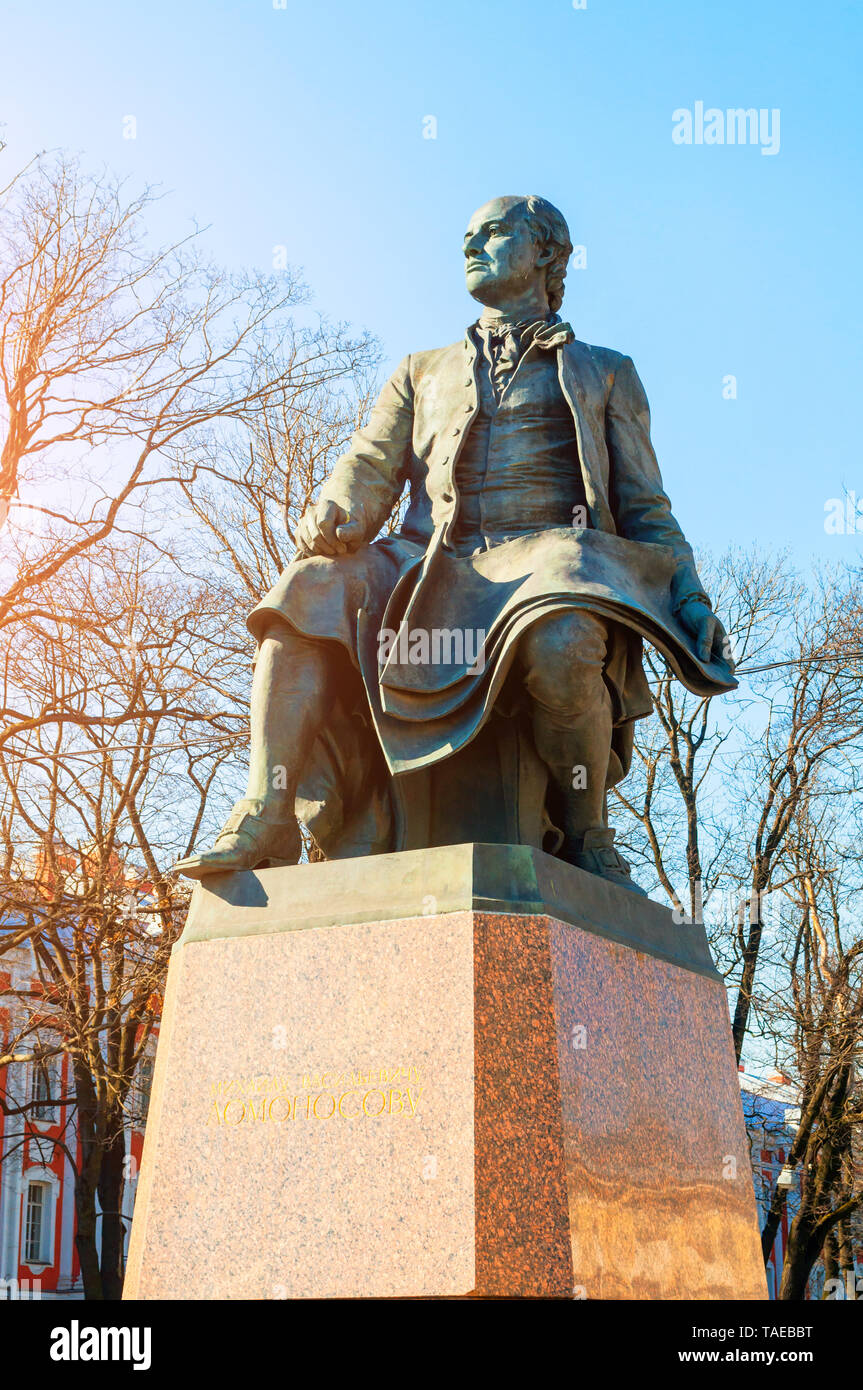 St Petersburg, Russia - April 5, 2019. Monument to Mikhail Vasilyevich ...