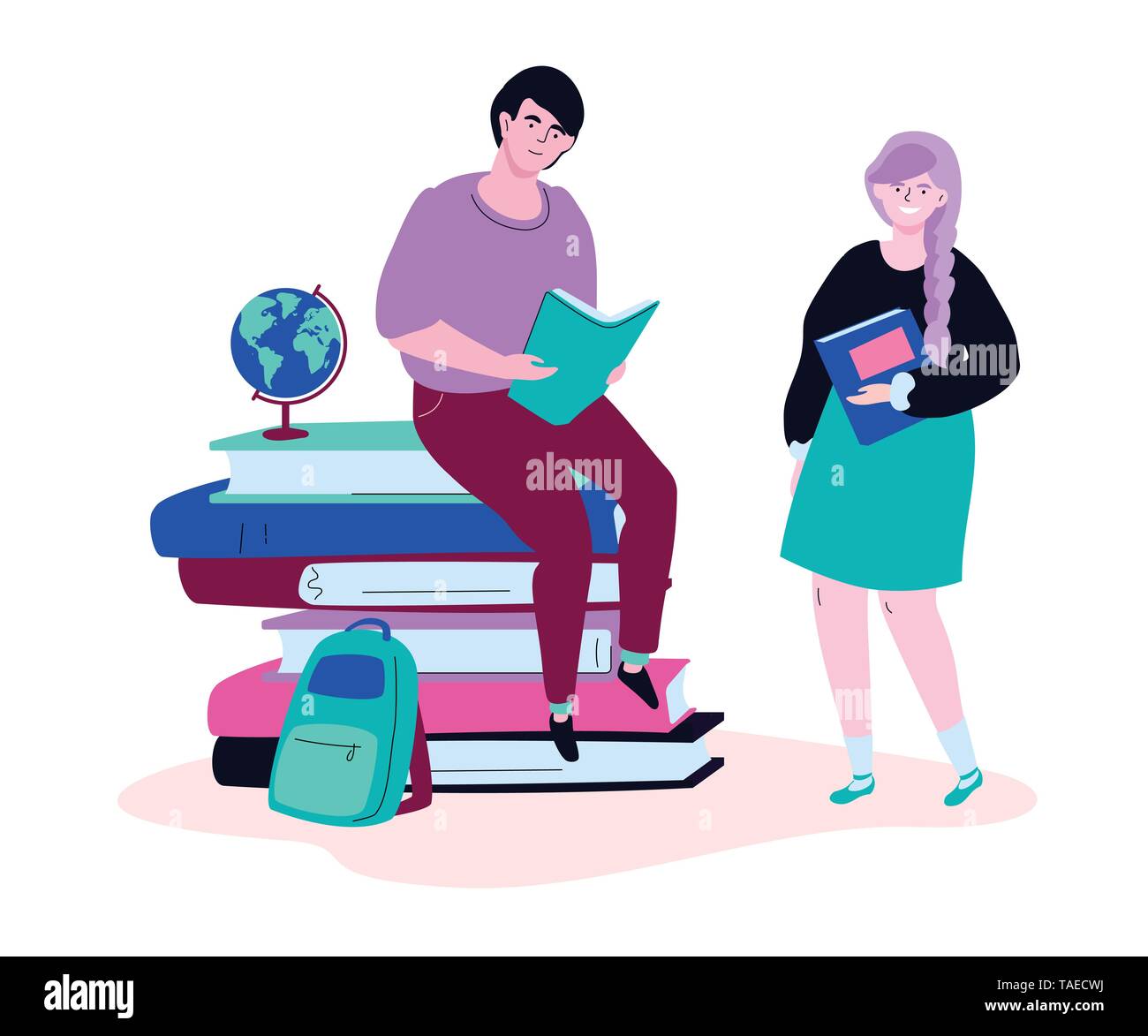 Teenagers reading - modern colorful flat design style illustration Stock Vector
