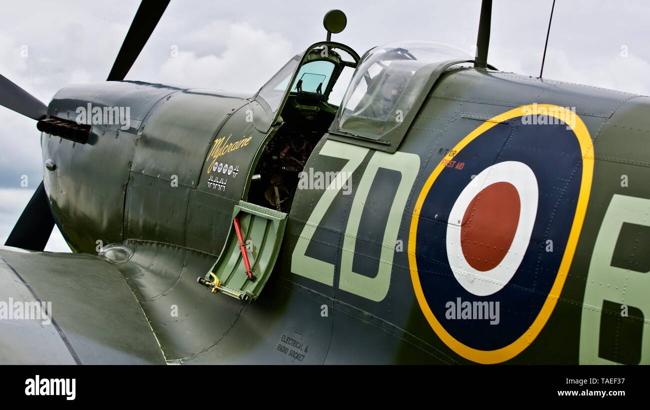 Supermarine Spitfire IX MH434 on static display at Old Warden on the 18th May 2019 Stock Photo