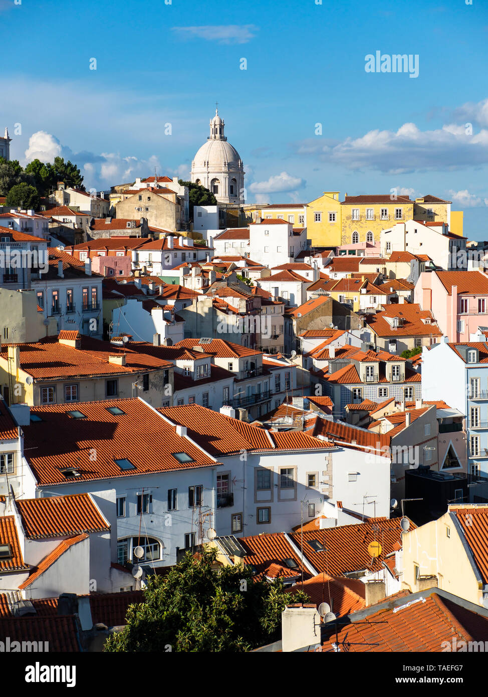 Portugal, Lisbon, Alfama, View from Miradouro de Santa Luzia over district, National Pantheon in the background Stock Photo