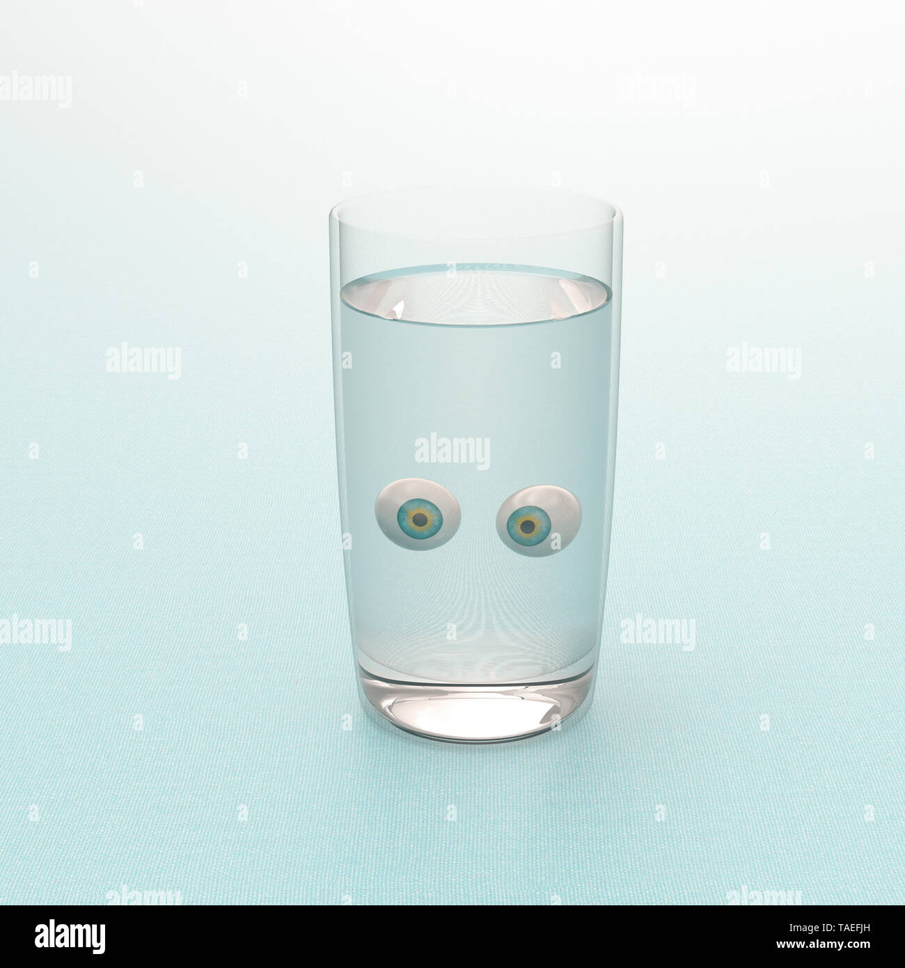 3D rendering, Staring eyeballs in a glass of water Stock Photo