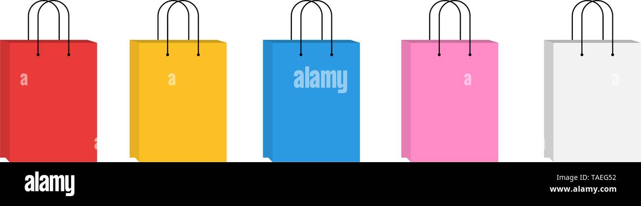 Colorful empty shopping bags set Isolated on white. Vector Illustration ...