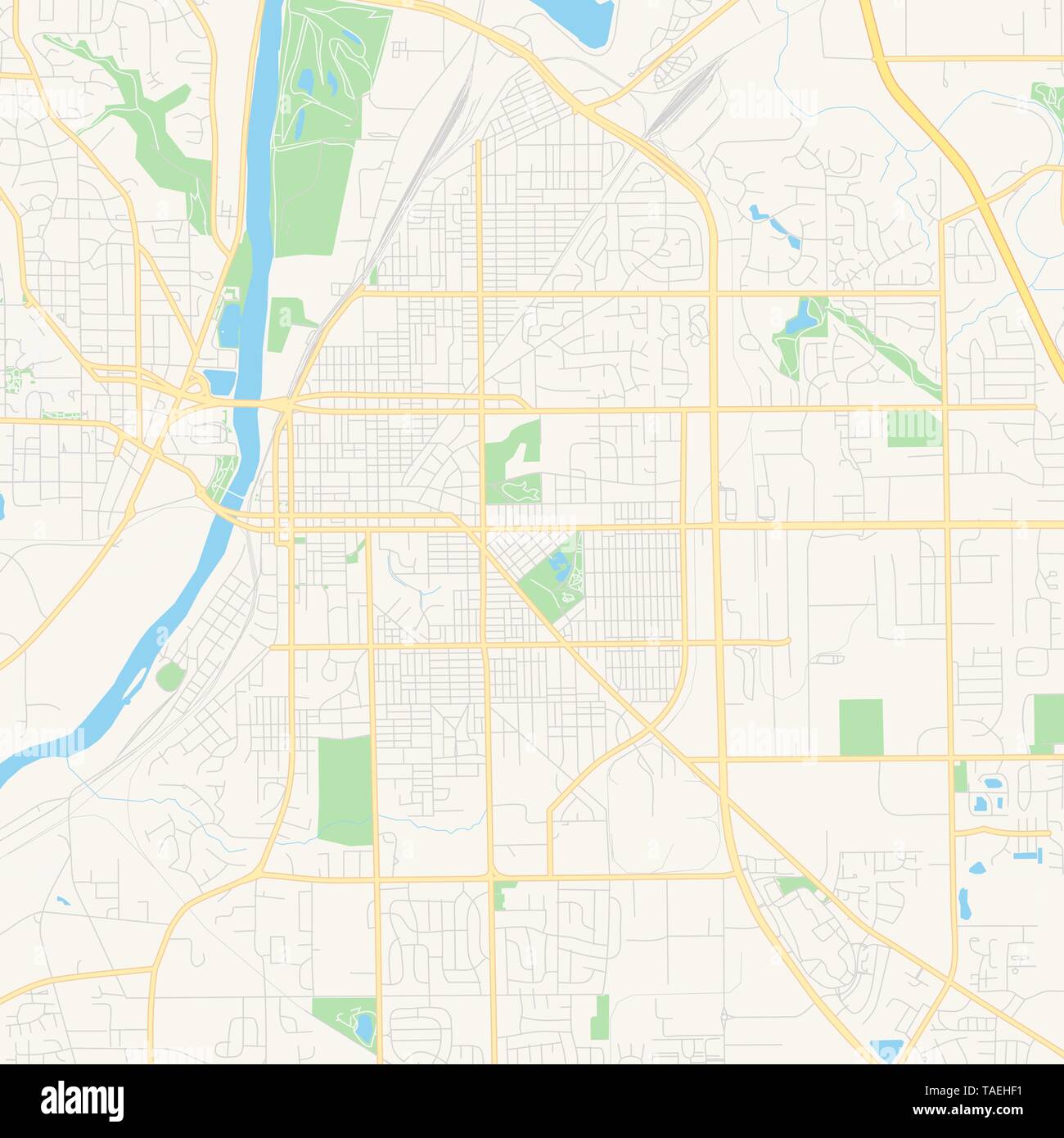 Empty vector map of Lafayette, Indiana, USA, printable road map created