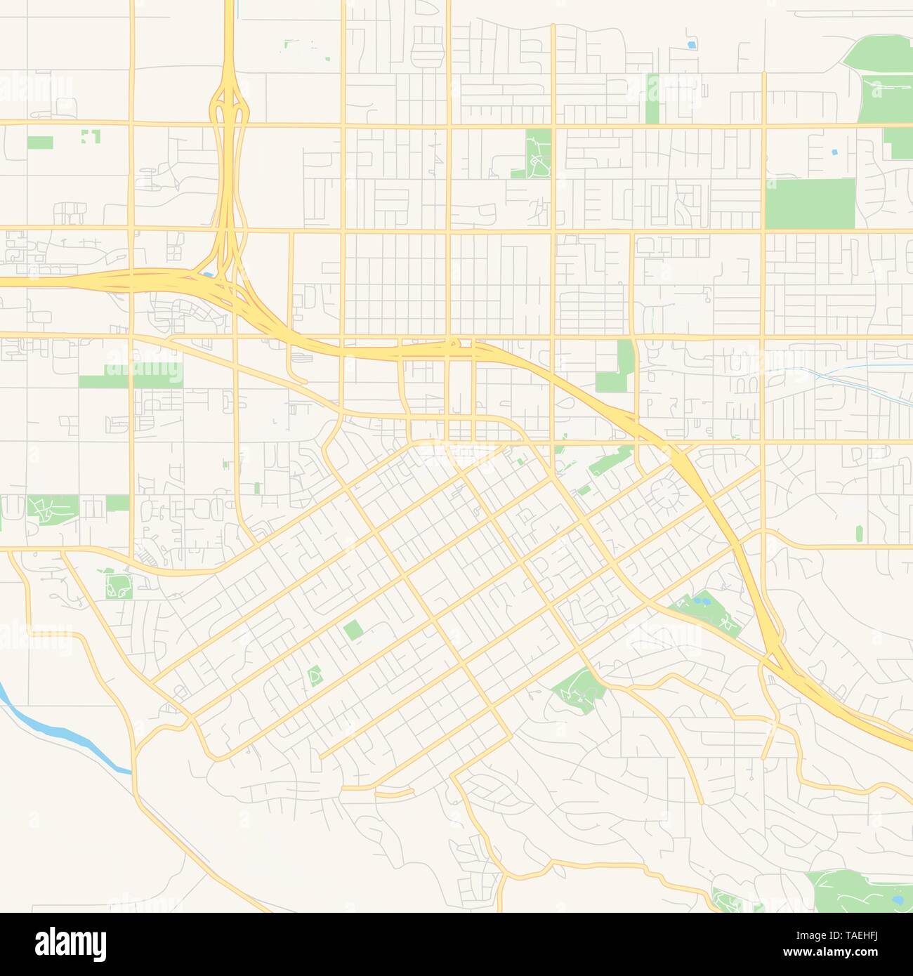 Empty vector map of Redlands, California, USA, printable road map