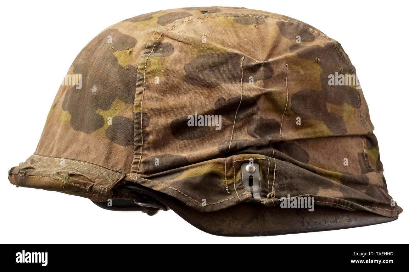 A Helmet Cover In Plane Tree Camouflage Pattern Type 1 Changeable From The Brown Autumn To The Greenish Summer Side Aluminium Hooks One Missing For Attachment To The Steel Helmet With Frontal