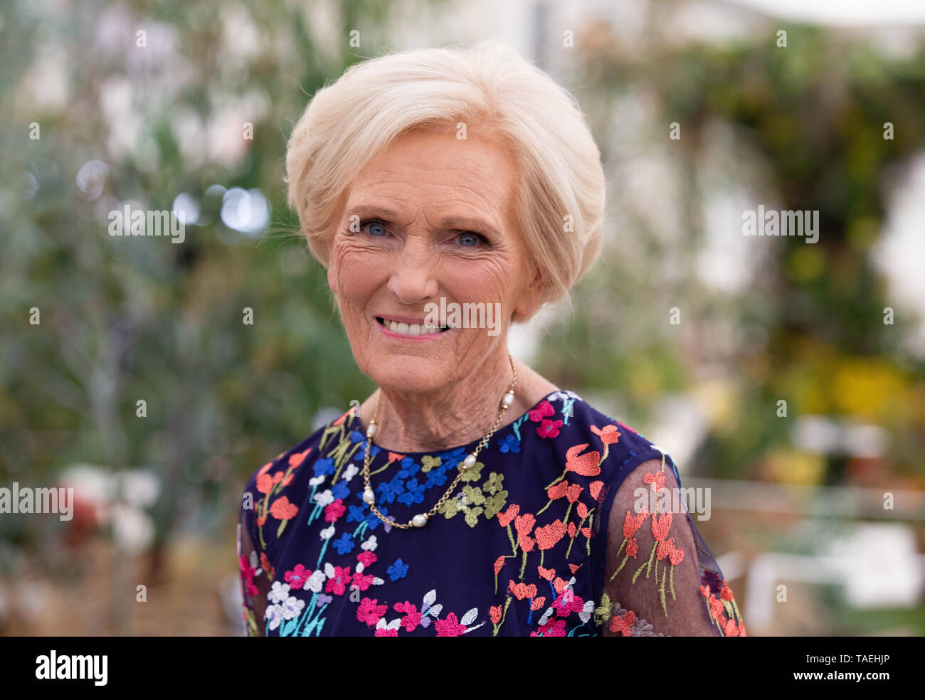 Mary Berry, British food writer and television presenter, at the RHS Chelsea Flower Show. She presented 'The Great British Bake-Off' on the BBC. Stock Photo