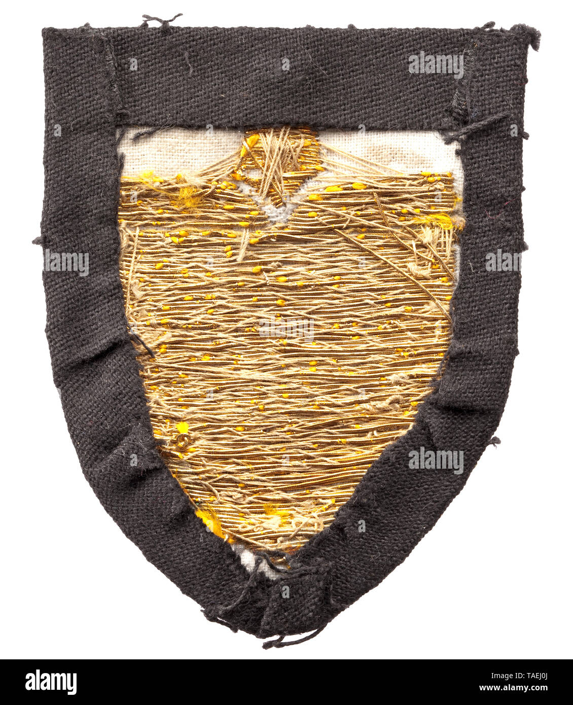 A sleeve badge for a general officer in the Reich Leadership (Reich Labour Service) or in his staff Feines, schwarzes Leinen, der reliefierte Spaten aus Goldfäden handgestickt. historic, historical, 20th century, Additional-Rights-Clearance-Info-Not-Available Stock Photo