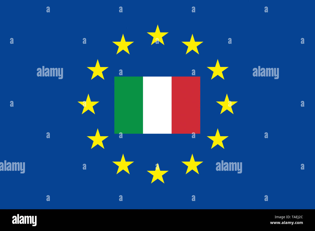 EU-Zeichen mit der Flagge von Italien, die Sterne schützen das Land, Symbolfoto für Europa Stock Photo