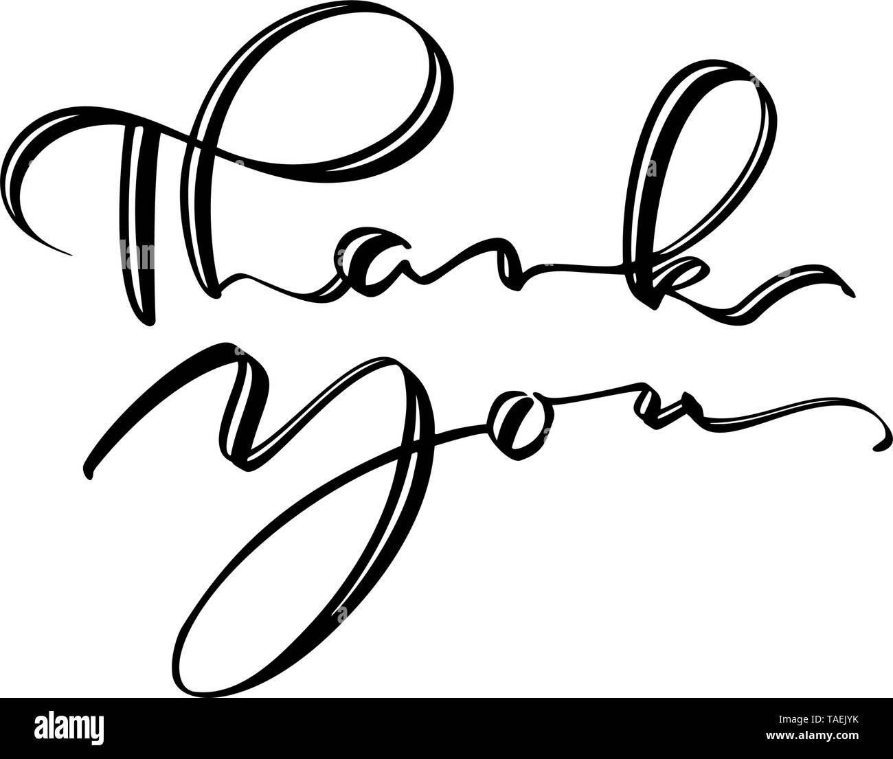 Hand drawn vintage Vector text Thank you. Isolated on white background ...