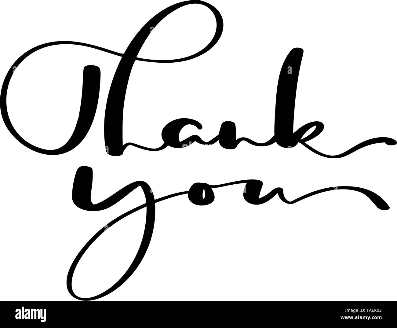 Hand drawn vintage Vector text Thank you. Isolated on white background ...
