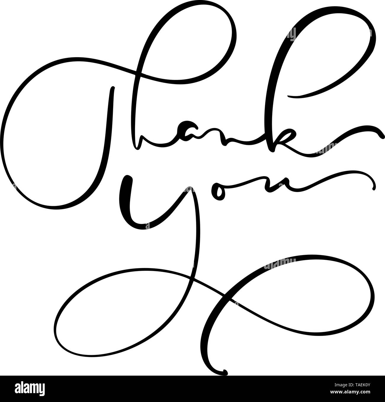 Hand drawn vintage Vector text Thank you. Isolated on white background ...