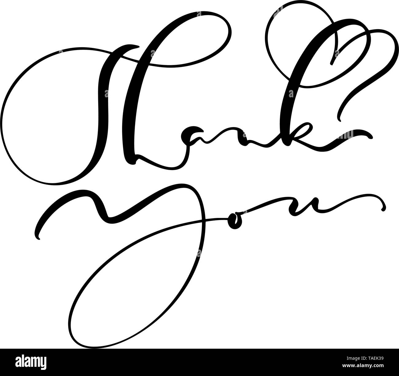 Hand drawn vintage Vector text Thank you. Isolated on white background ...