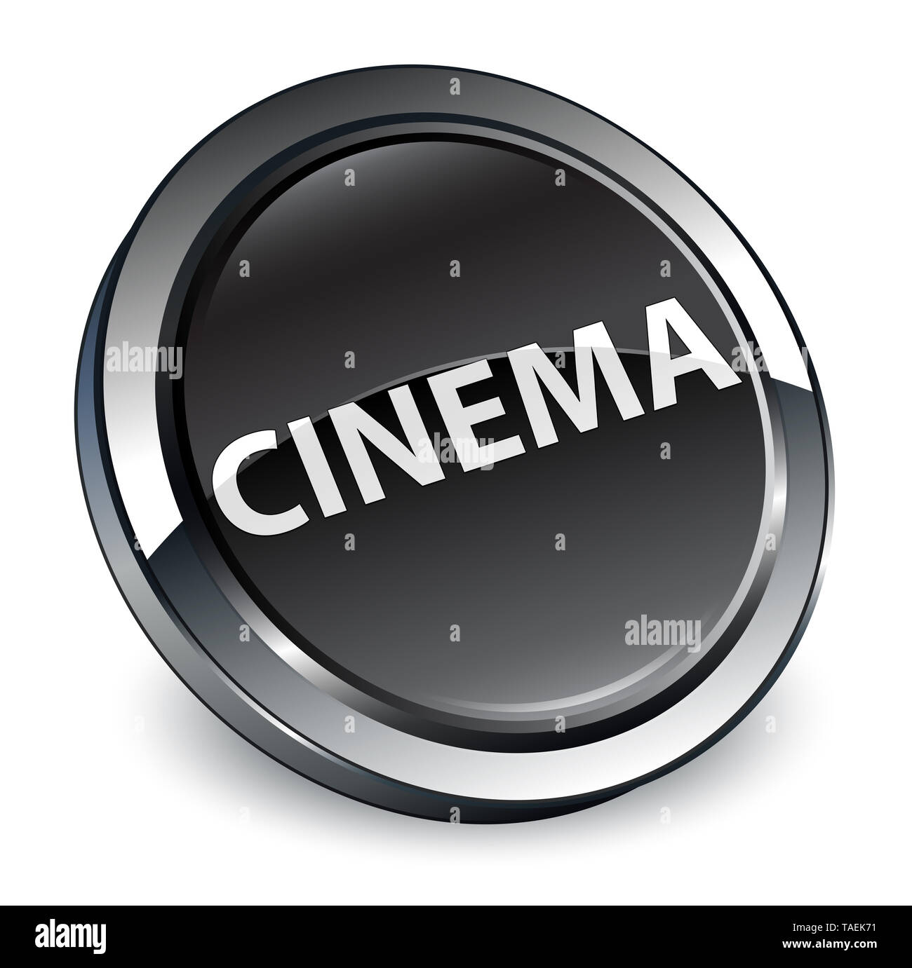 Cinema isolated on 3d black round button abstract illustration Stock Photo