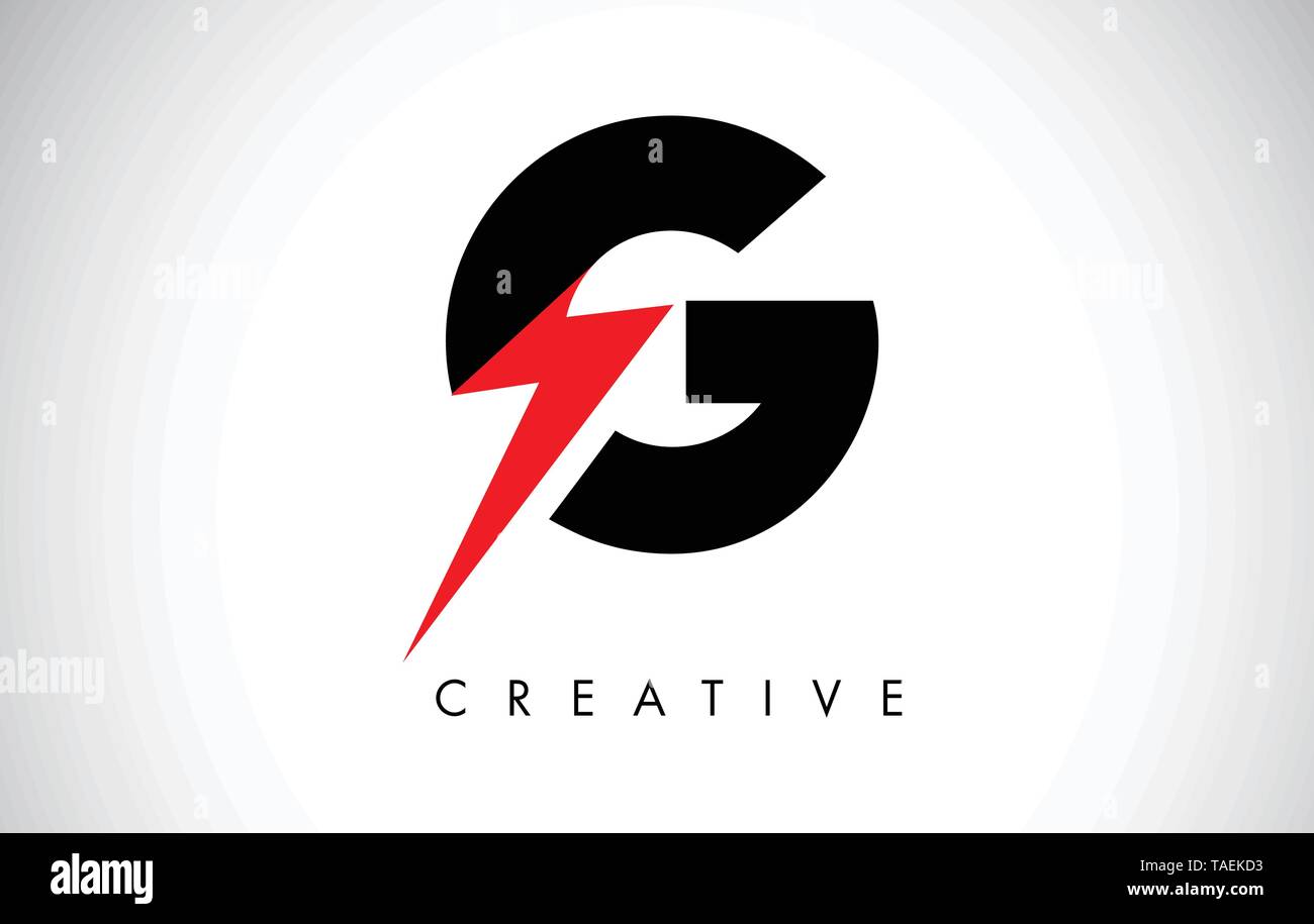 G Letter Logo Design With Lighting Thunder Bolt. Electric Bolt Letter Logo Vector Illustration. Stock Vector