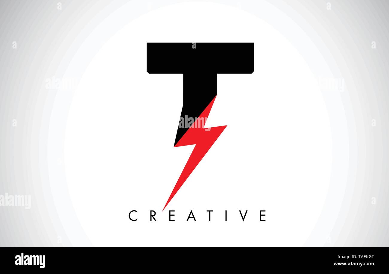 T Letter Logo Design With Lighting Thunder Bolt Electric Bolt