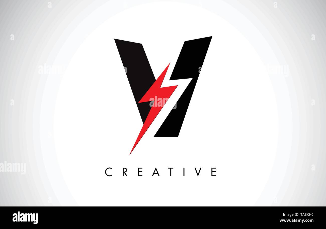V Letter Logo Design With Lighting Thunder Bolt. Electric Bolt Letter ...
