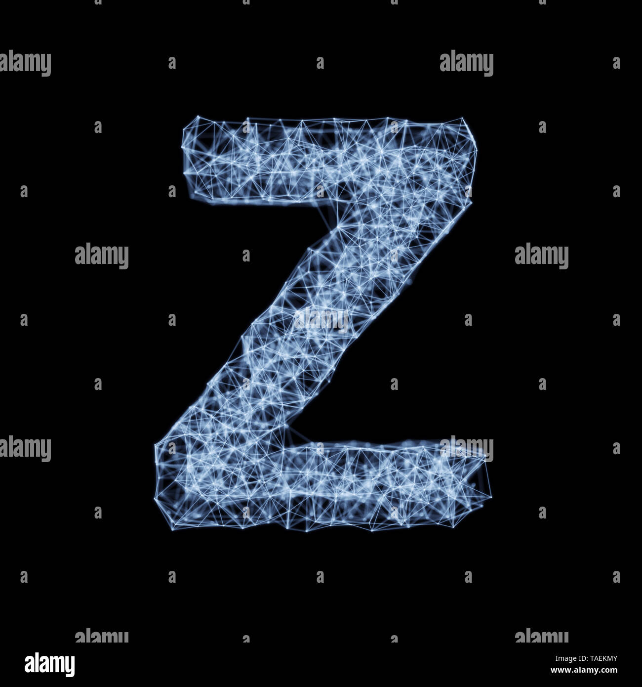 Abstract mesh line and point light alphabet character Z font. Block chain digital link network technology illuminated shape. Big data node base concep Stock Photo