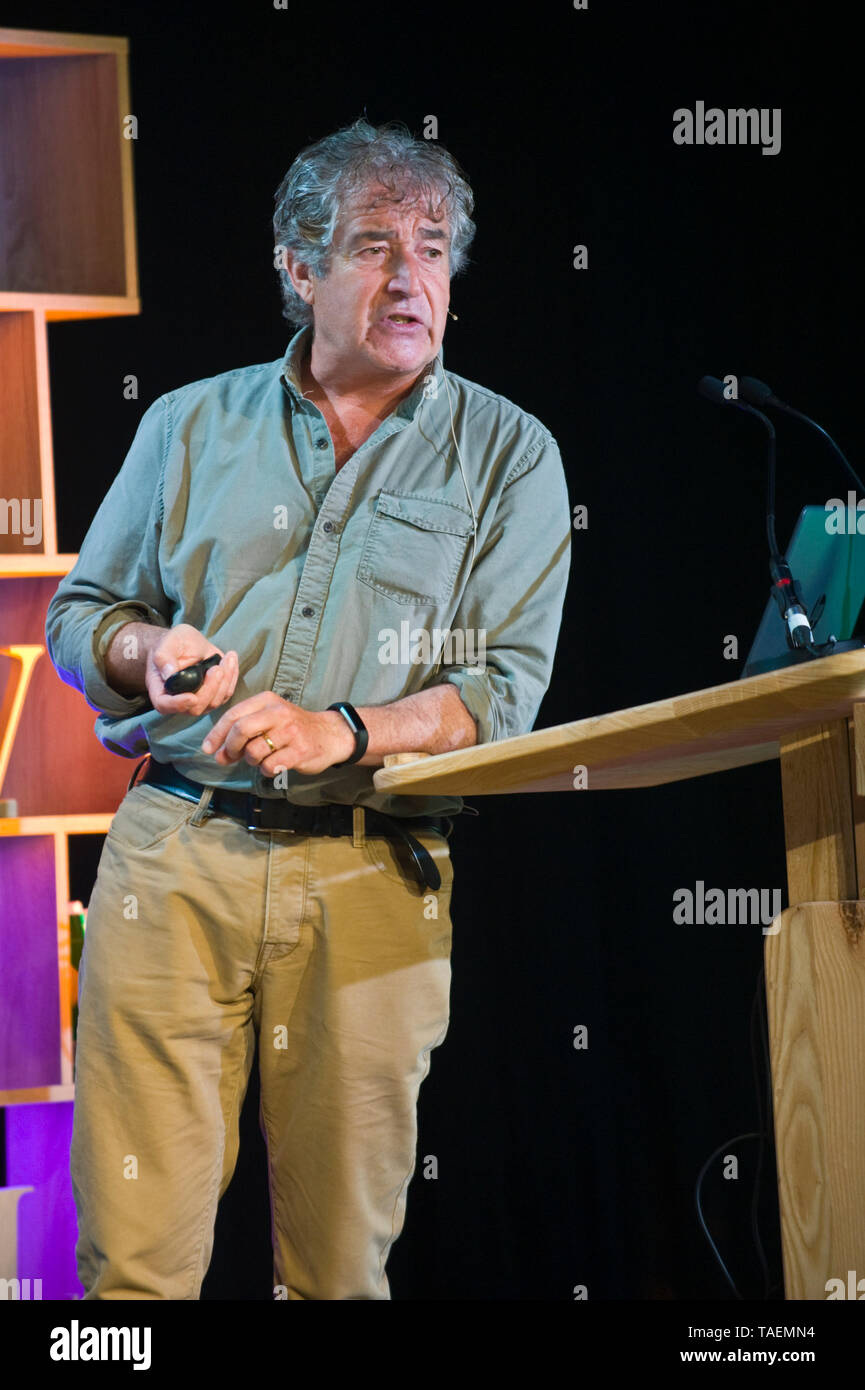 Tony Juniper CBE campaigner writer author sustainability advisor and environmentalist speaking on stage at Hay Festival 2019 Hay on Wye Powys Wales UK Stock Photo