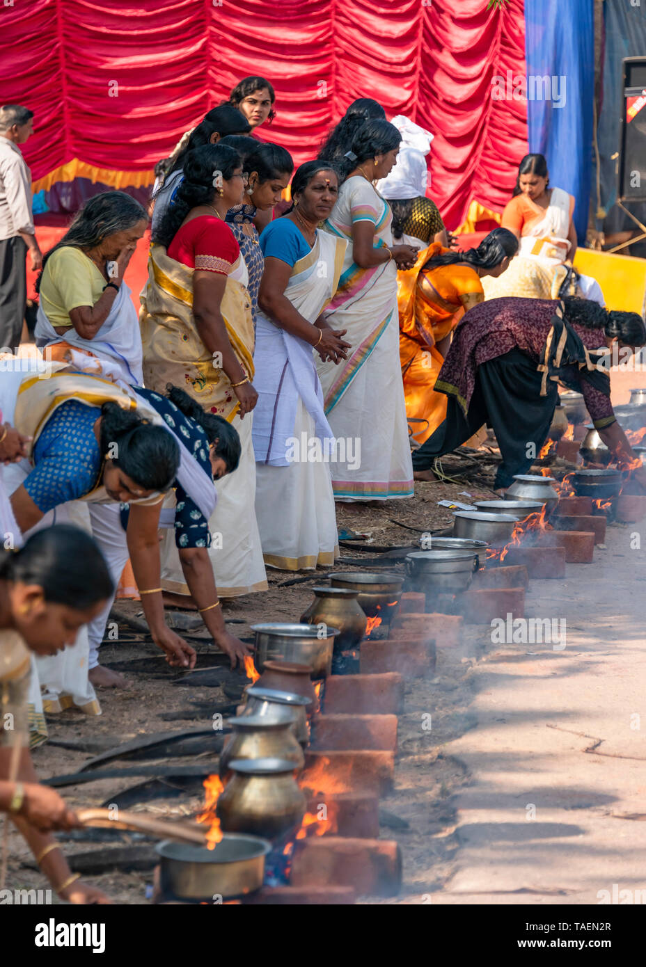 Vertical streetview of Pongal celebrations in Tamil Nadu, India. Stock Photo