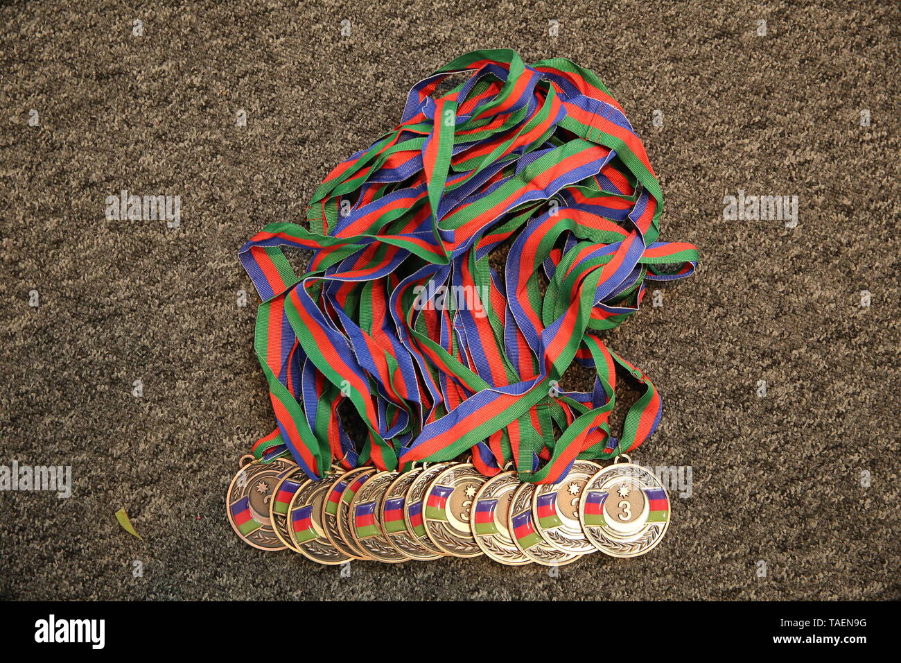 Gold Medal On Black Background . Gold, Medals With Numbers Three. Sport ...