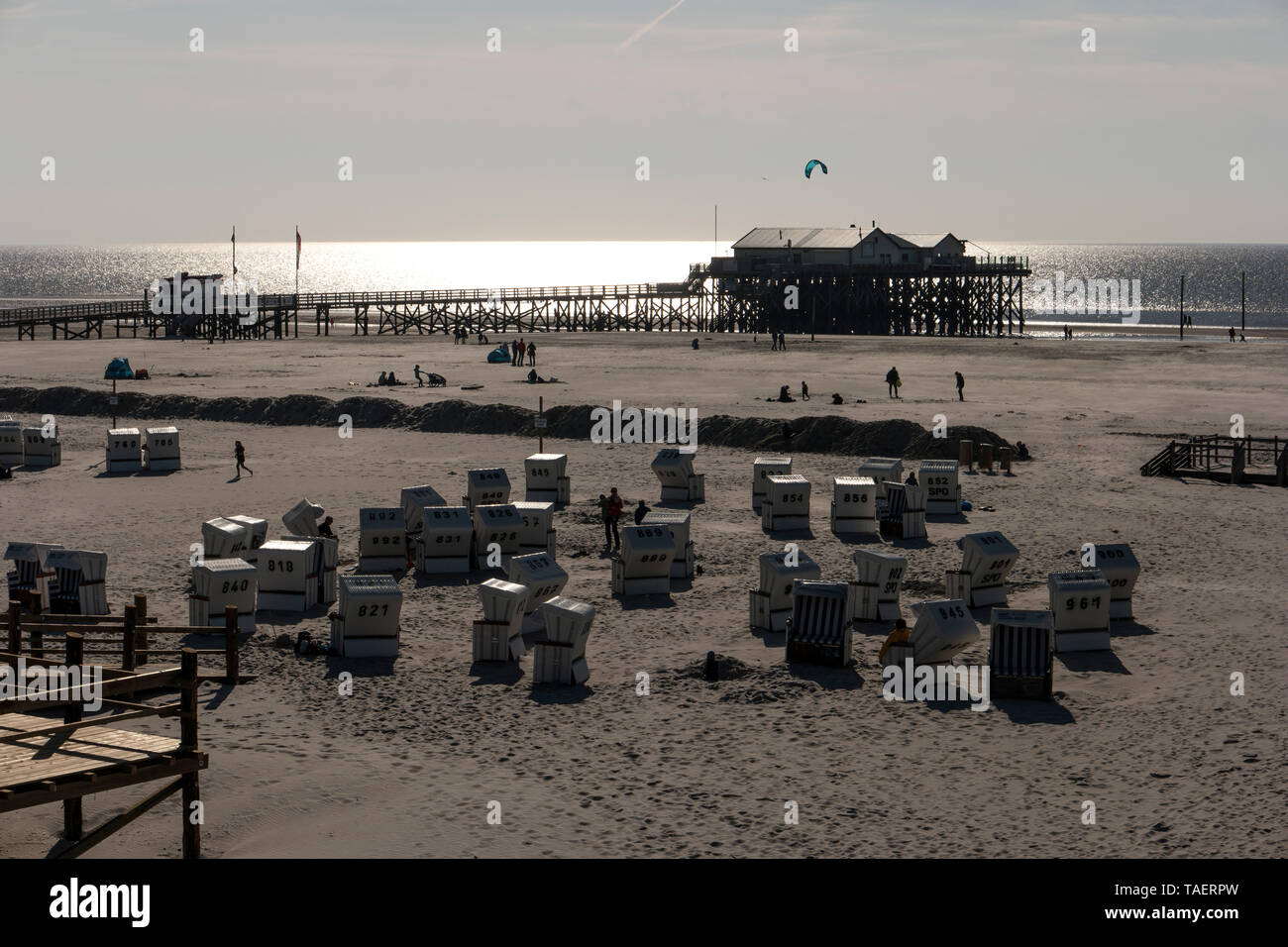 Stilt house on the beach of st peter ording hires stock photography