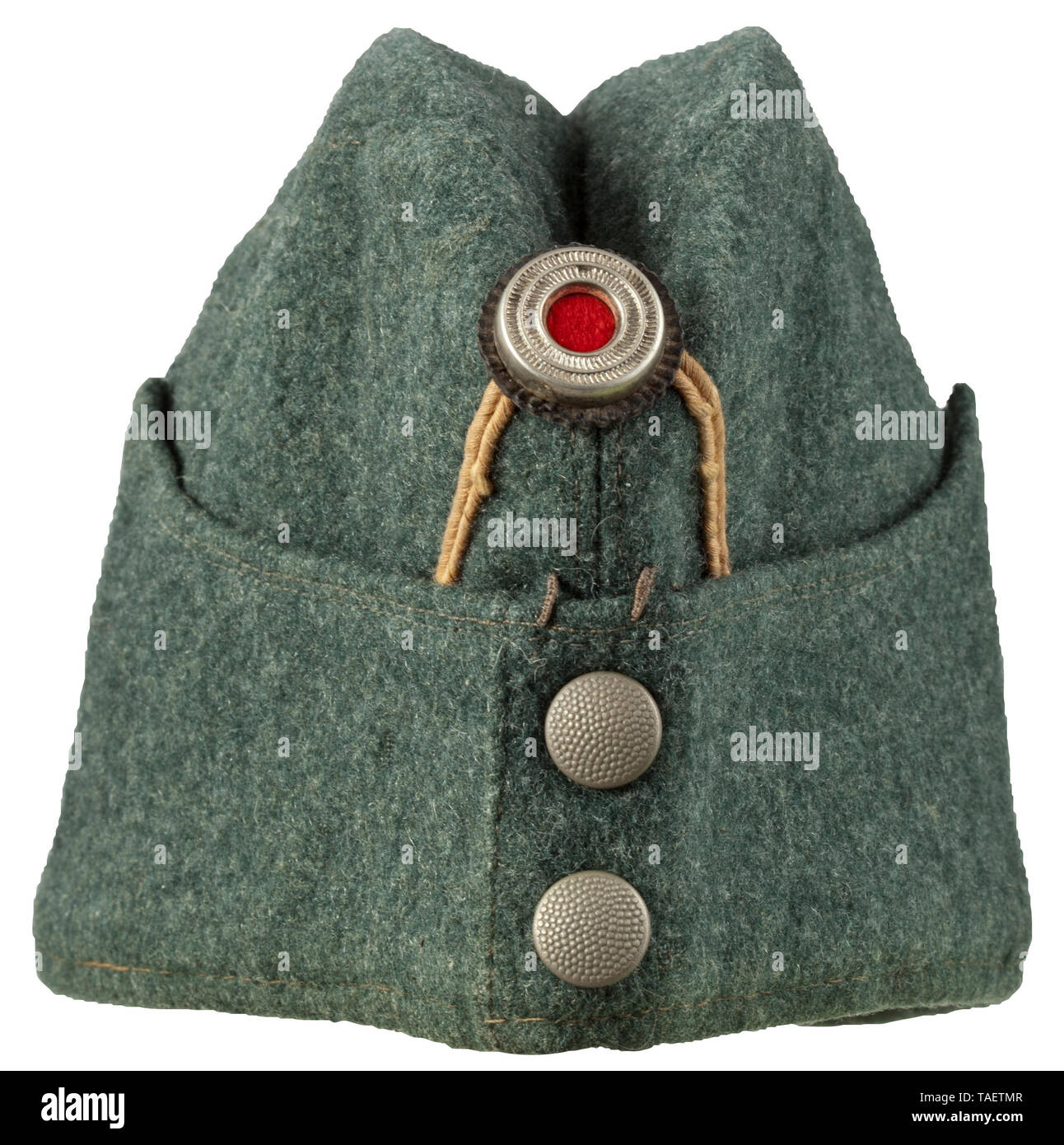 Reichswehr fatigue cap Feldgraues Tuch, feldgrau lackierte Lüftungsnieten, gekörnte Knöpfe, weißer Soutache-Winkel, khakifarbenes Innenfutter mit zwei unleserlichen historic, historical, army, armies, forces, military, militaria ...