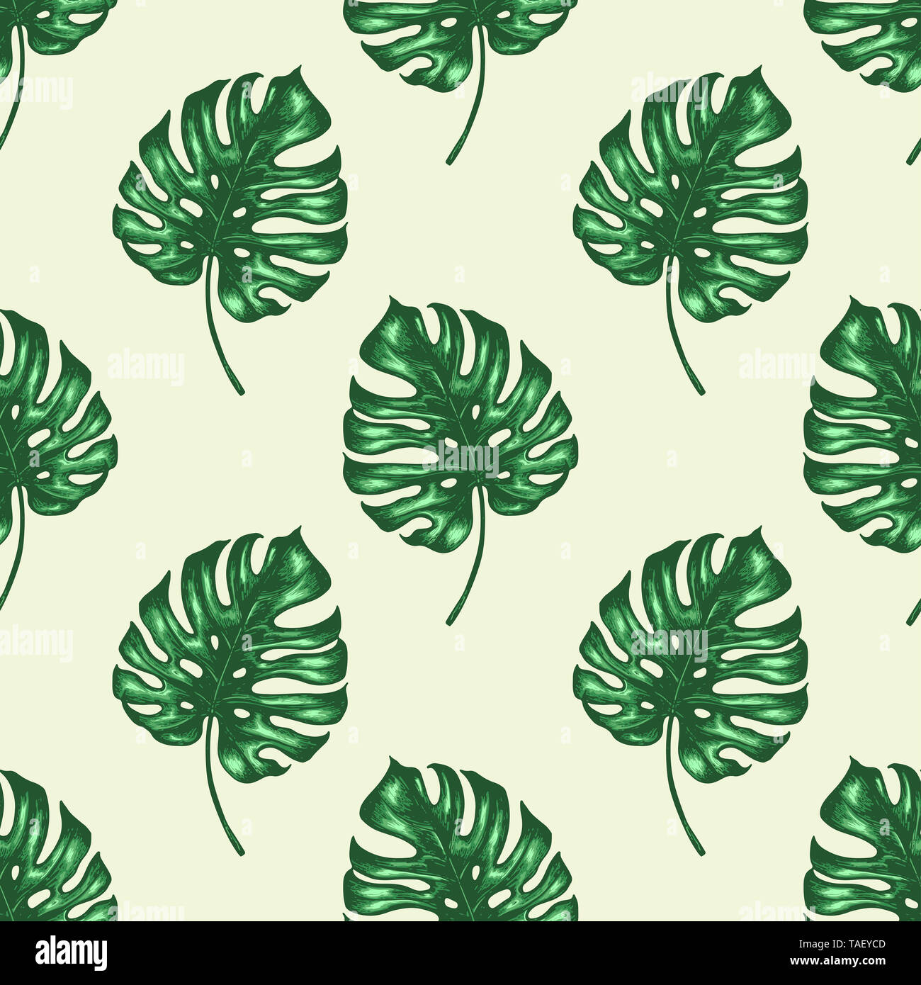 Tropical summer seamless pattern with green palm leaves. Hand drawn ...