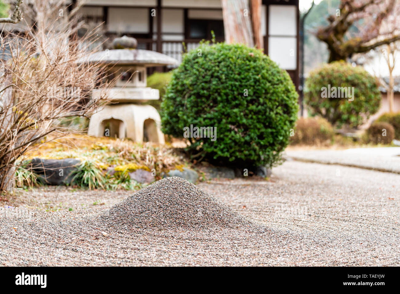Takayama, Japan Higashiyama Zennoji temple on walking course in historical city in Gifu Prefecture with rock garden Stock Photo