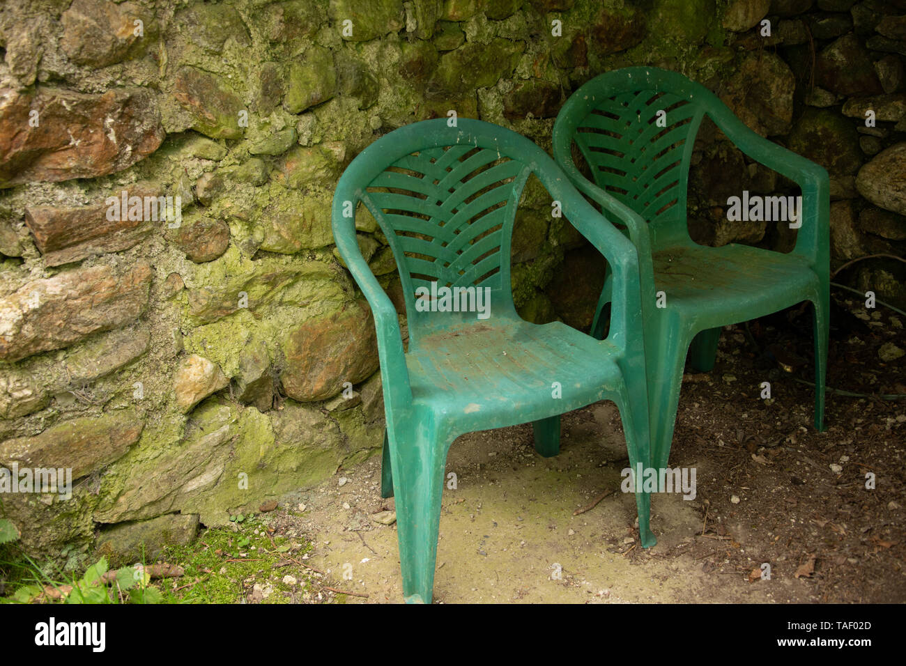 The old bench and chairs Stock Photo