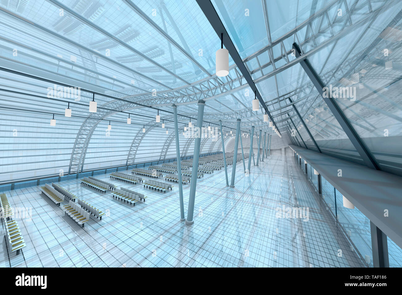 3D Rendered Illustration, Architecture visualization of an airport Stock Photo