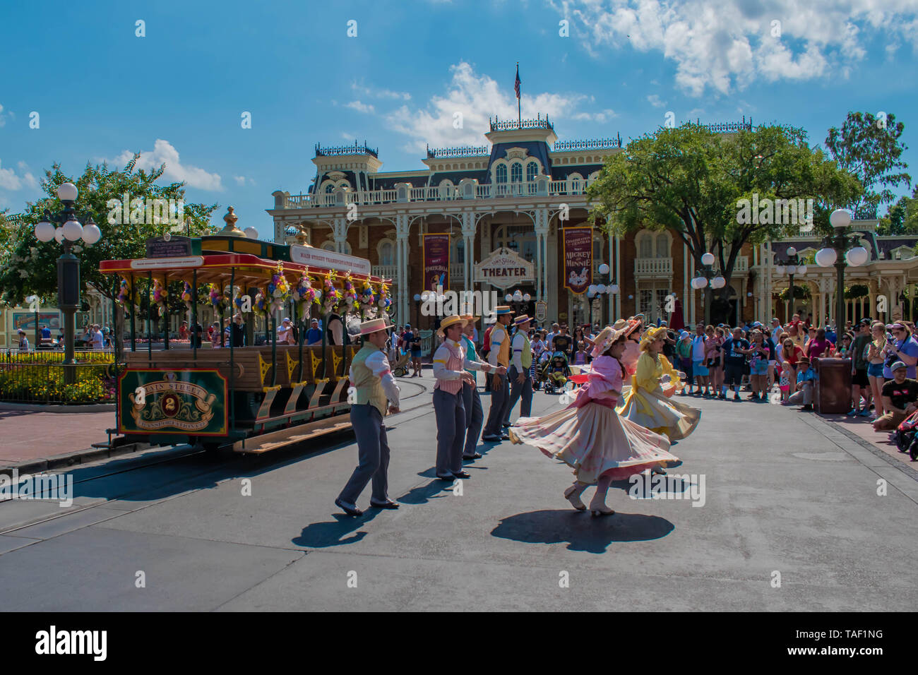 Orlando, Florida. May 17, 2019. Dancers with colorful and vintage