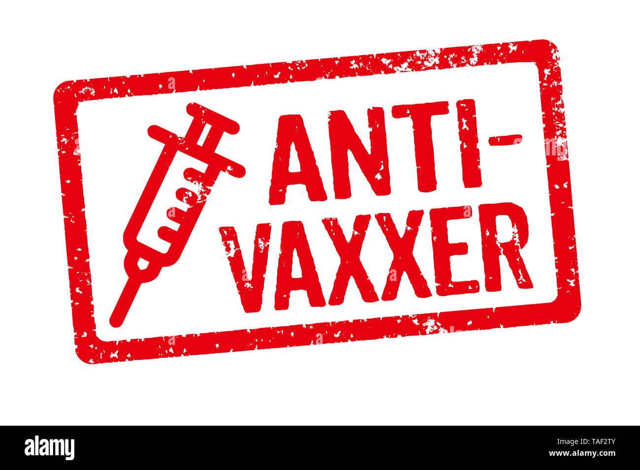 A red stamp on a white background - Anti-Vaxxer Stock Photo