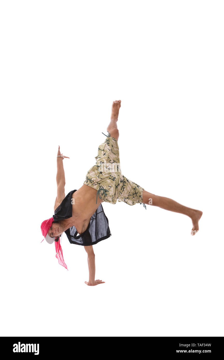 young energic hip hop dancer on white background Stock Photo - Alamy