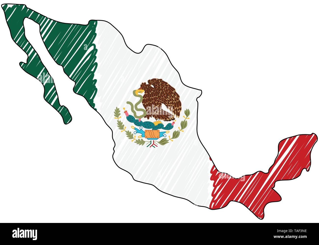 Mexico map hand drawn sketch. Vector concept illustration flag, childrens  drawing, scribble map. Country map for infographic, brochures and Stock  Vector Image & Art - Alamy
