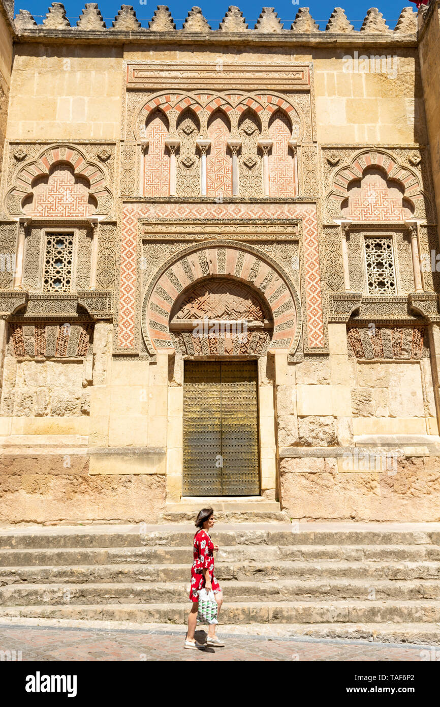 Frescos and steps outside the basilica of the Moorish Mosque-Cathedral of Cordoba, Cordoba, Andalusia region, Spain Stock Photo