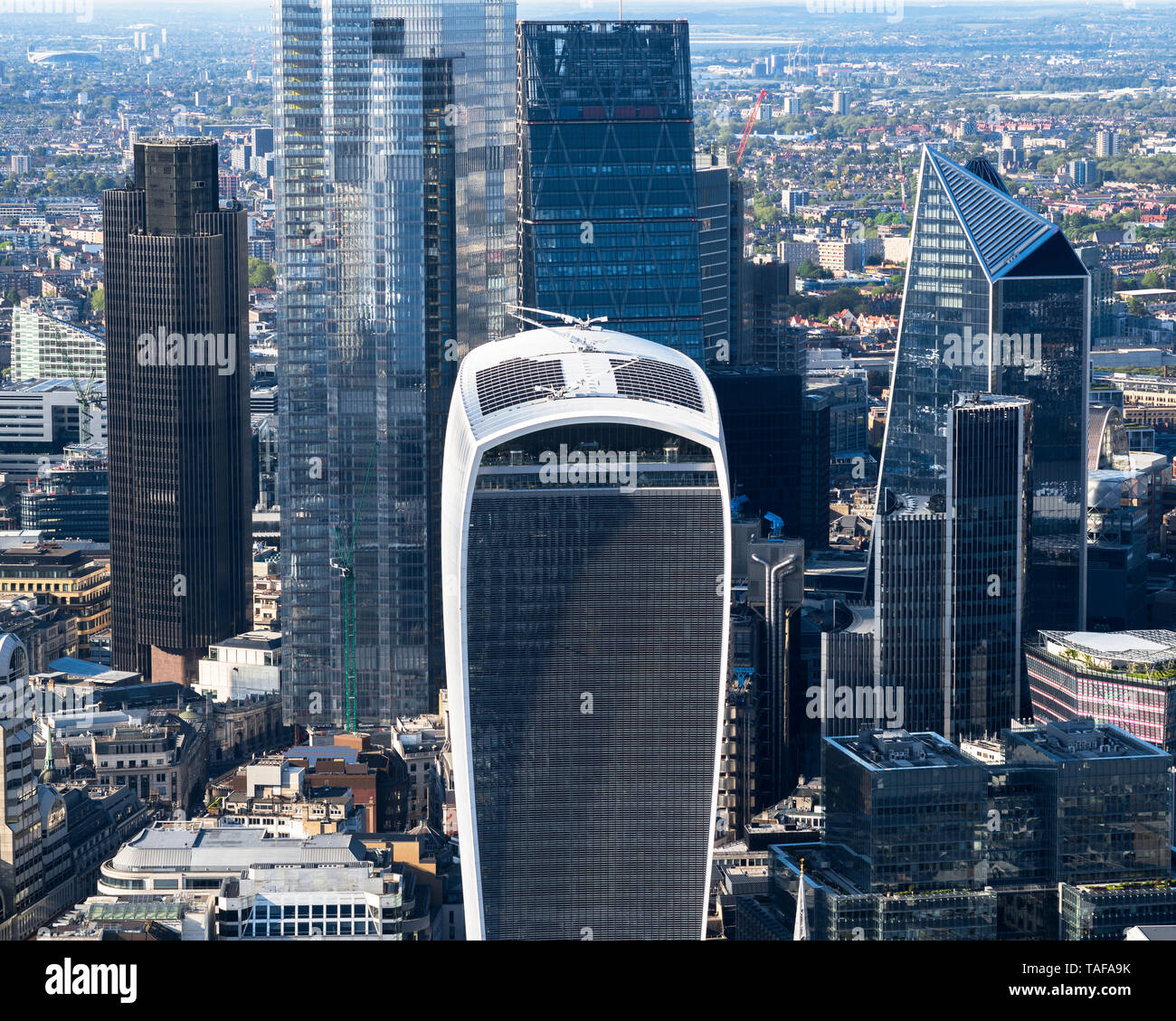 Aerial view over city skyscrapers and London financial district Stock Photo