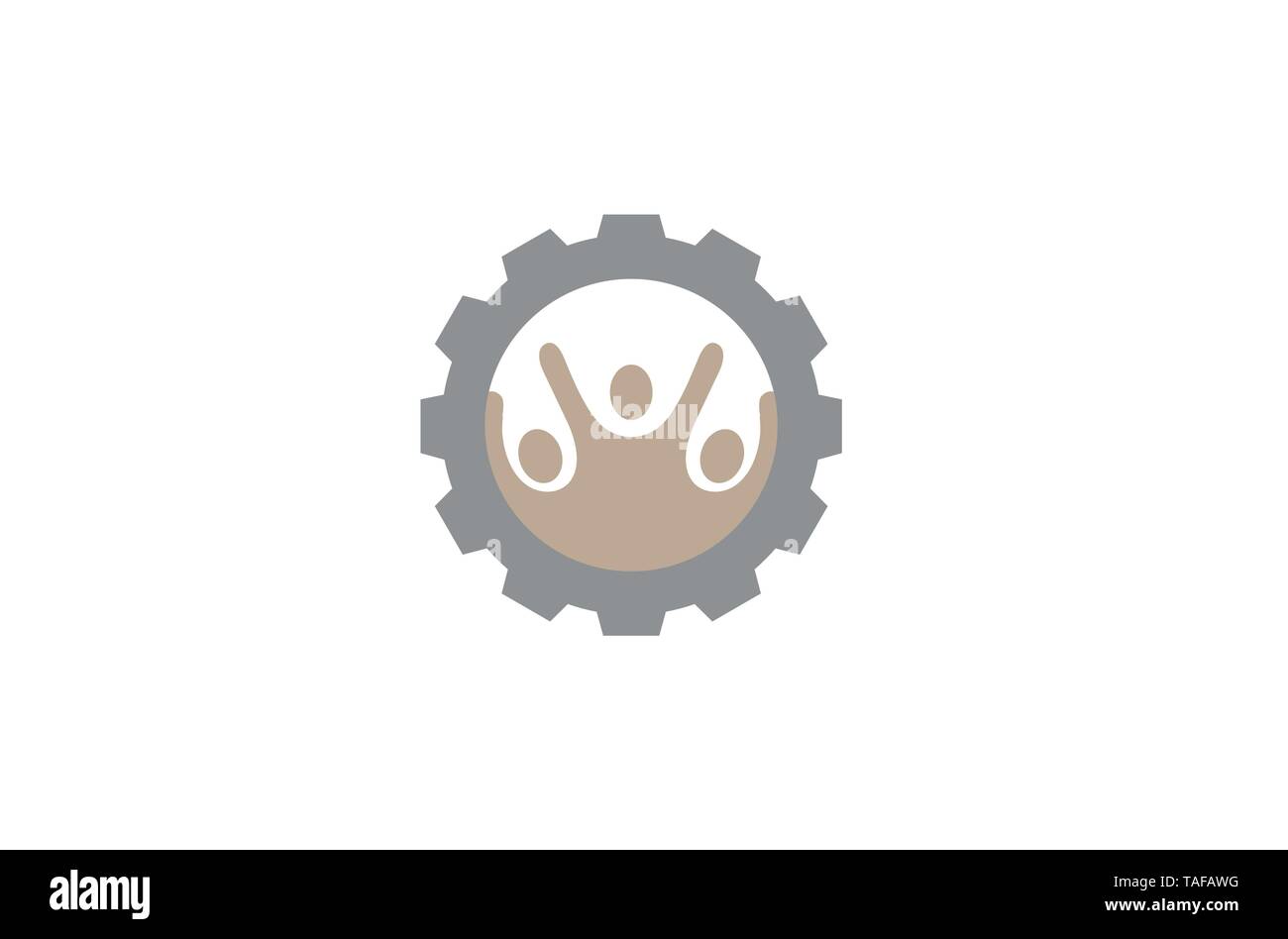 Creative Three People Gear Logo Design Illustration Stock Vector