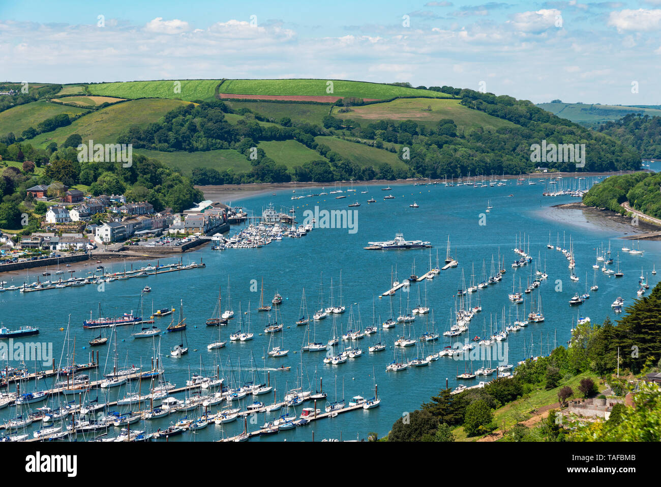 Looking up the River Dart towards Ditisham from Kingswear on the Eastern side of the river. Stock Photo