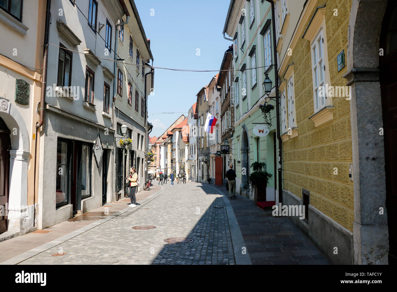 Beautiful street in Ljubljana old town Slovenia. Stock Photo