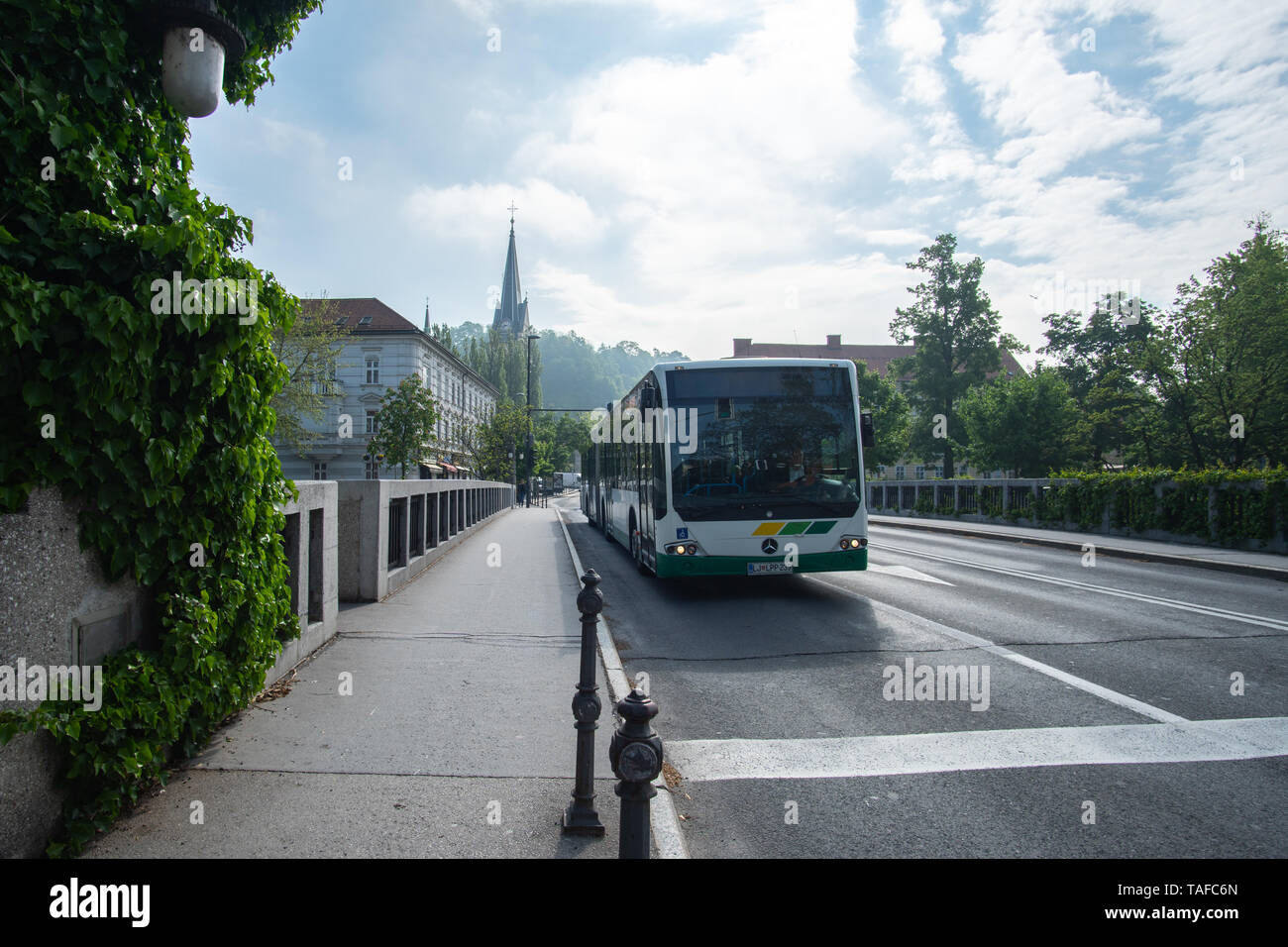 LJUBLJANA, SLOVENIA - MAY 23, 2019: bus public transport Ljubljana (LPP transport company) pictured on the capital city street Stock Photo