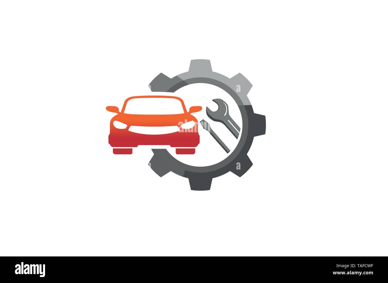 Creative Red Car Gear Wrench Screwdriver Logo Design Illustration