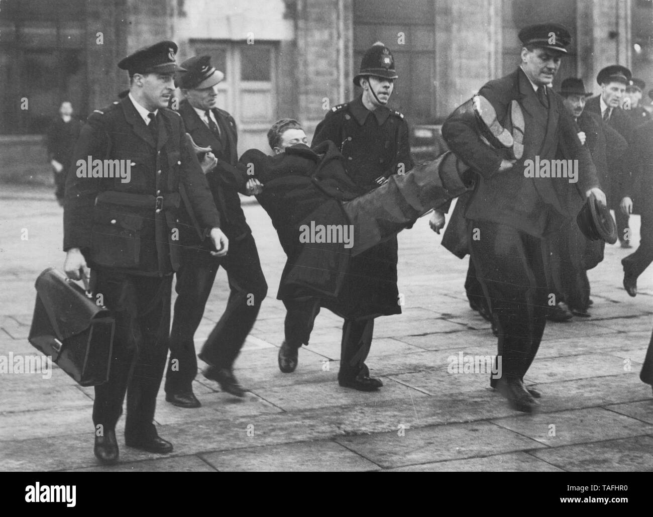 London, UK. 30th Mar, 1939. Oskar Goldberg, a refugee from German-occupied Czechoslovakia, being forcibly deported from Croydon airport. Credit: Keystone Pictures USA/ZUMA Wire/Alamy Live News Stock Photo